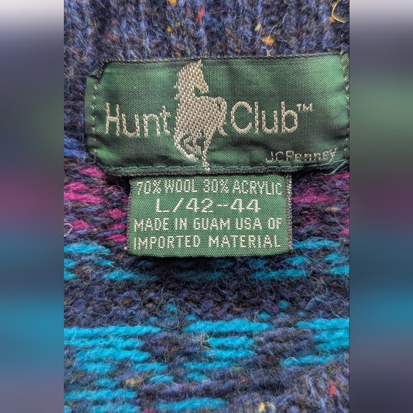Vintage Hunt Club Large Wool Blend Grandpa Sweater Blue Purple Cozy - Picture 2 of 10